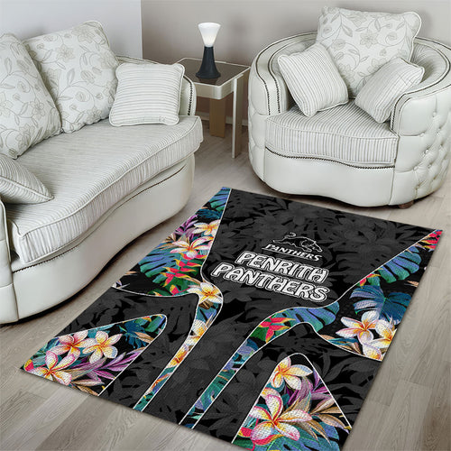 Penrith Panthers Area Rug Tropical Hibiscus Floral Pattern With Black And Grey Accents