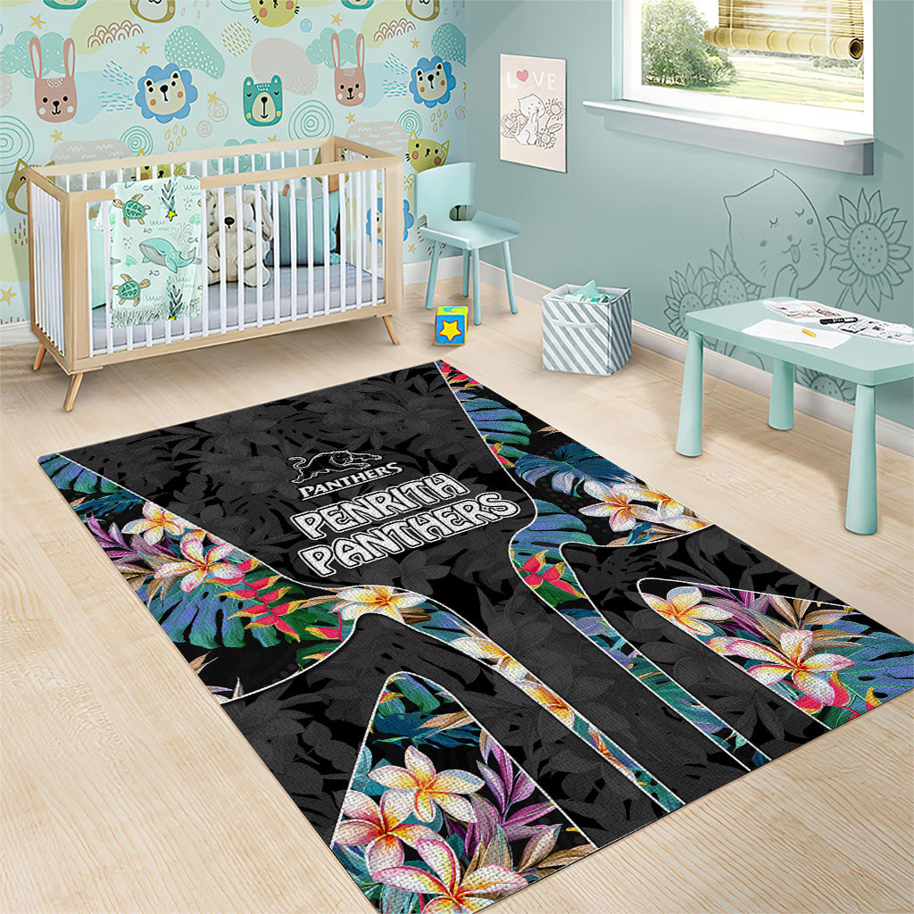 Penrith Panthers Area Rug Tropical Hibiscus Floral Pattern With Black And Grey Accents