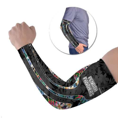 Penrith Panthers Arm Sleeves Tropical Hibiscus Floral Pattern With Black And Grey Accents