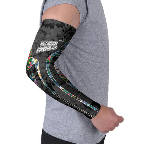 Penrith Panthers Arm Sleeves Tropical Hibiscus Floral Pattern With Black And Grey Accents