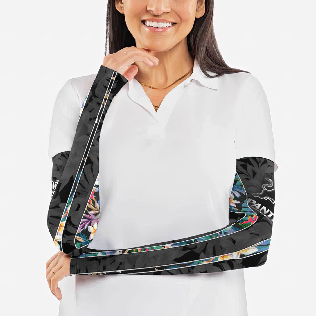 Penrith Panthers Arm Sleeves Tropical Hibiscus Floral Pattern With Black And Grey Accents