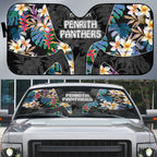 Penrith Panthers Auto Sun Shade Tropical Hibiscus Floral Pattern With Black And Grey Accents