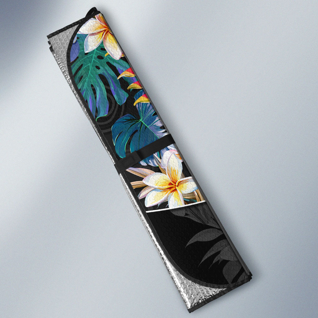 Penrith Panthers Auto Sun Shade Tropical Hibiscus Floral Pattern With Black And Grey Accents