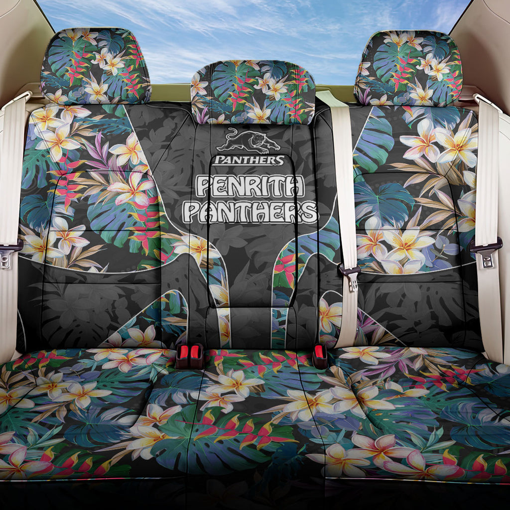 Penrith Panthers Back Car Seat Cover Tropical Hibiscus Floral Pattern With Black And Grey Accents