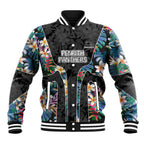 Penrith Panthers Baseball Jacket Tropical Hibiscus Floral Pattern With Black And Grey Accents