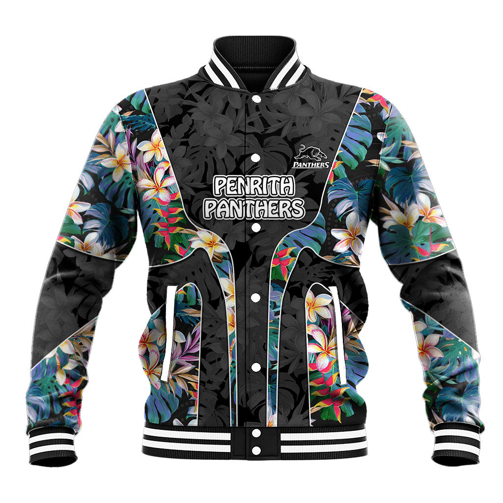 Penrith Panthers Baseball Jacket Tropical Hibiscus Floral Pattern With Black And Grey Accents