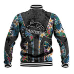 Penrith Panthers Baseball Jacket Tropical Hibiscus Floral Pattern With Black And Grey Accents