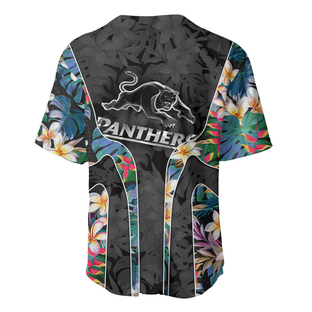 Penrith Panthers Baseball Jersey Tropical Hibiscus Floral Pattern With Black And Grey Accents