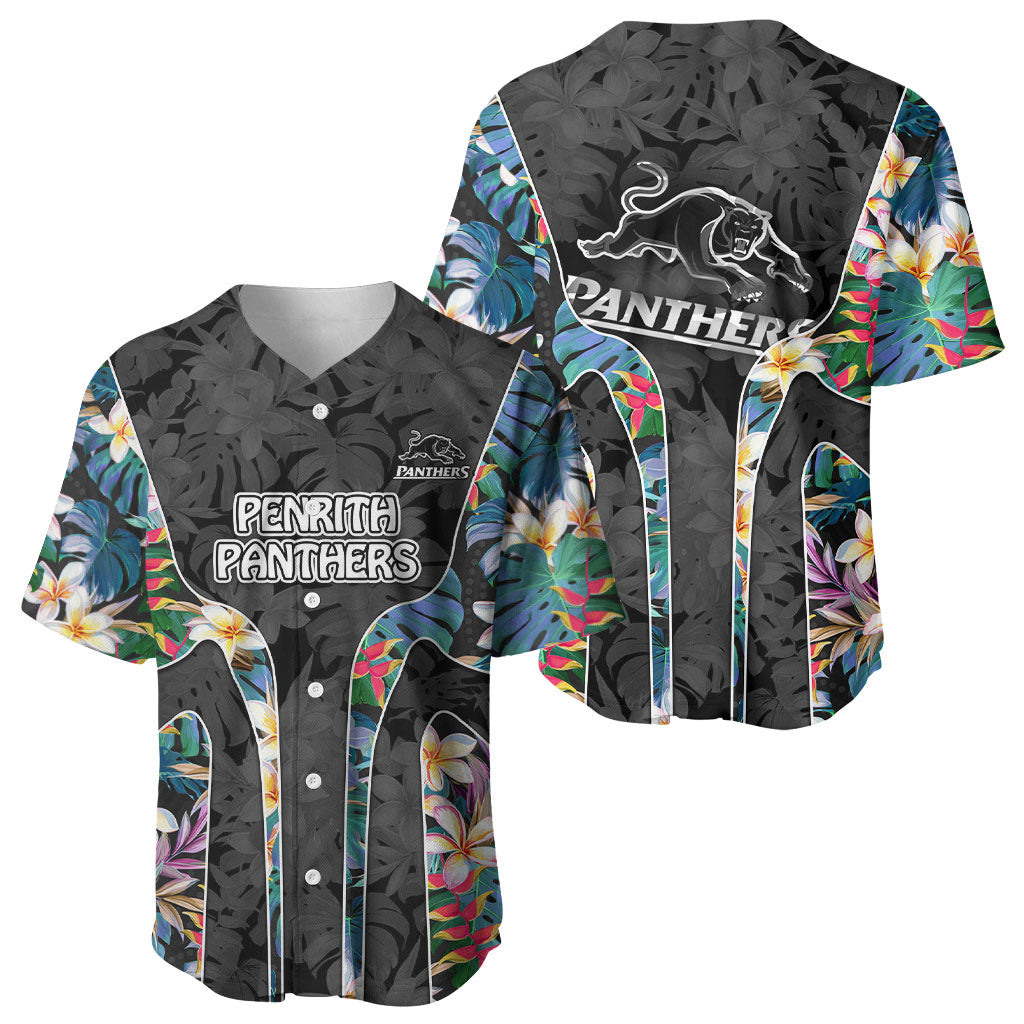 Penrith Panthers Baseball Jersey Tropical Hibiscus Floral Pattern With Black And Grey Accents