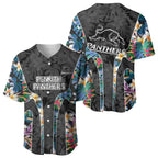 Penrith Panthers Baseball Jersey Tropical Hibiscus Floral Pattern With Black And Grey Accents