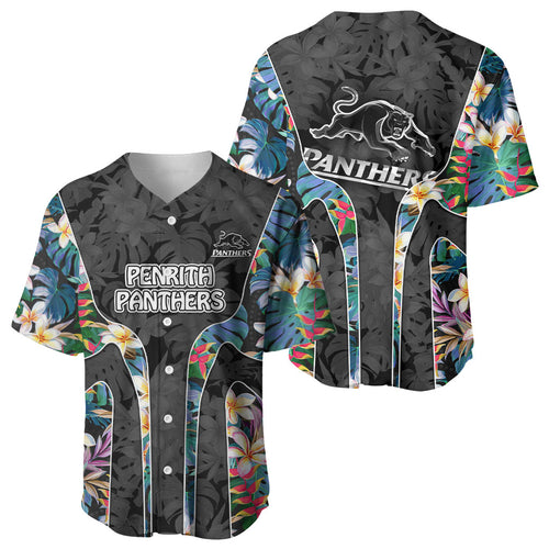 Penrith Panthers Baseball Jersey Tropical Hibiscus Floral Pattern With Black And Grey Accents