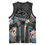 Penrith Panthers Basketball Jersey Tropical Hibiscus Floral Pattern With Black And Grey Accents