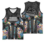Penrith Panthers Basketball Jersey Tropical Hibiscus Floral Pattern With Black And Grey Accents