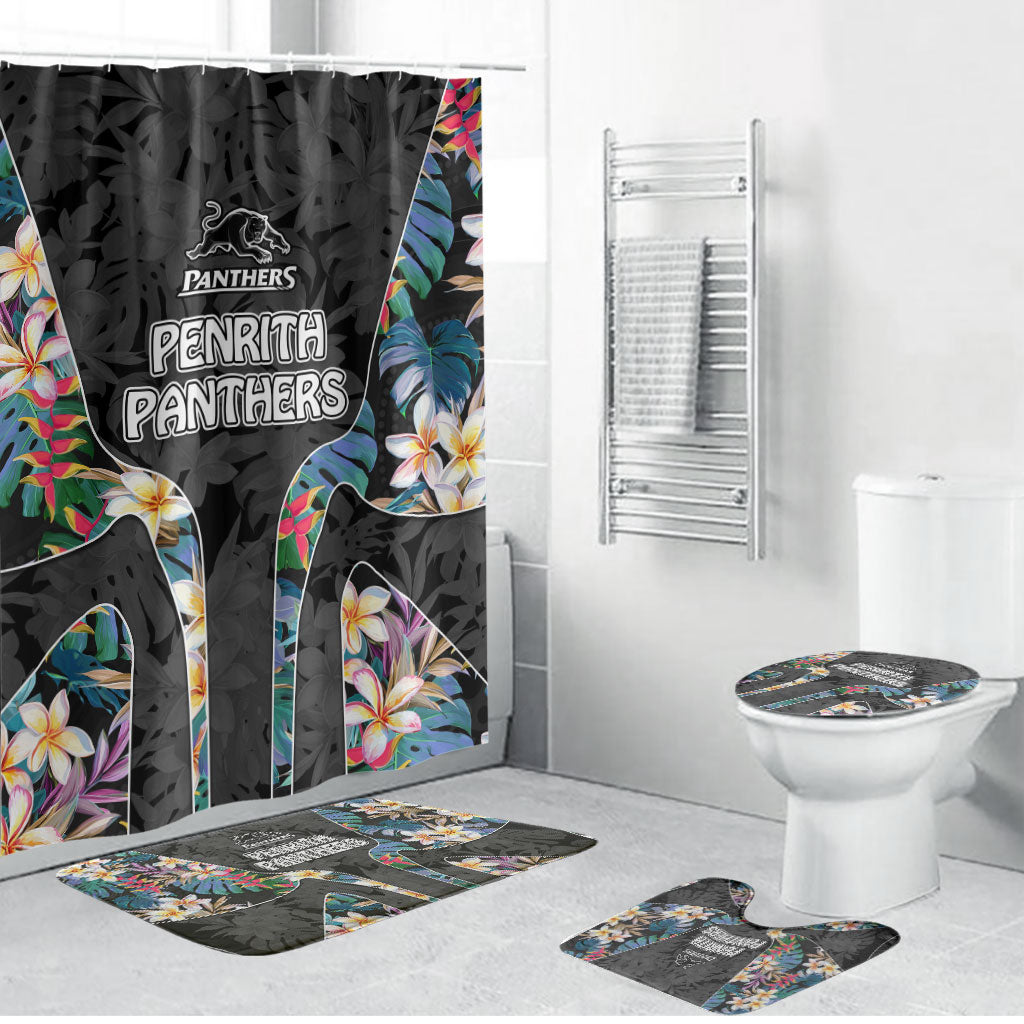 Penrith Panthers Bathroom Set Tropical Hibiscus Floral Pattern With Black And Grey Accents