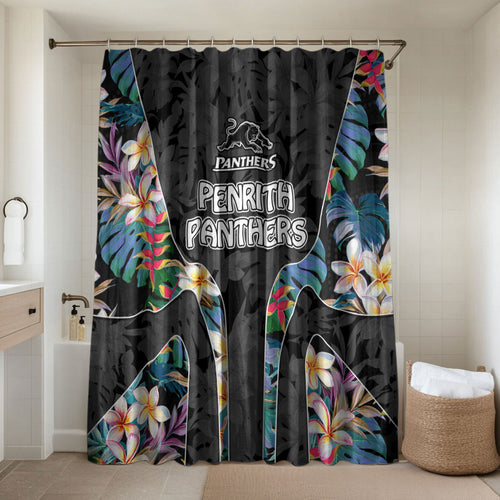 Penrith Panthers Bathroom Set Tropical Hibiscus Floral Pattern With Black And Grey Accents