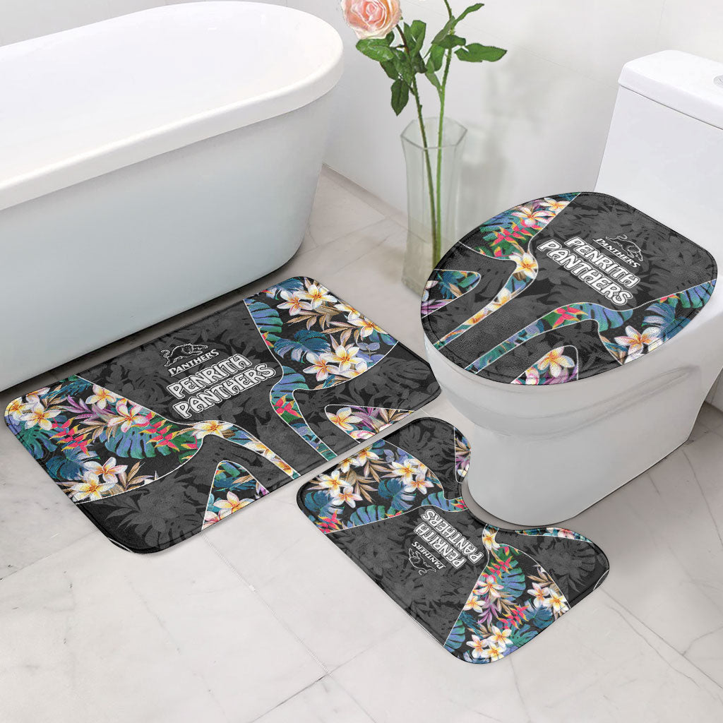 Penrith Panthers Bathroom Set Tropical Hibiscus Floral Pattern With Black And Grey Accents