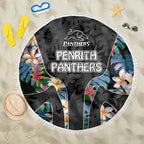 Penrith Panthers Beach Blanket Tropical Hibiscus Floral Pattern With Black And Grey Accents