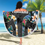 Penrith Panthers Beach Blanket Tropical Hibiscus Floral Pattern With Black And Grey Accents