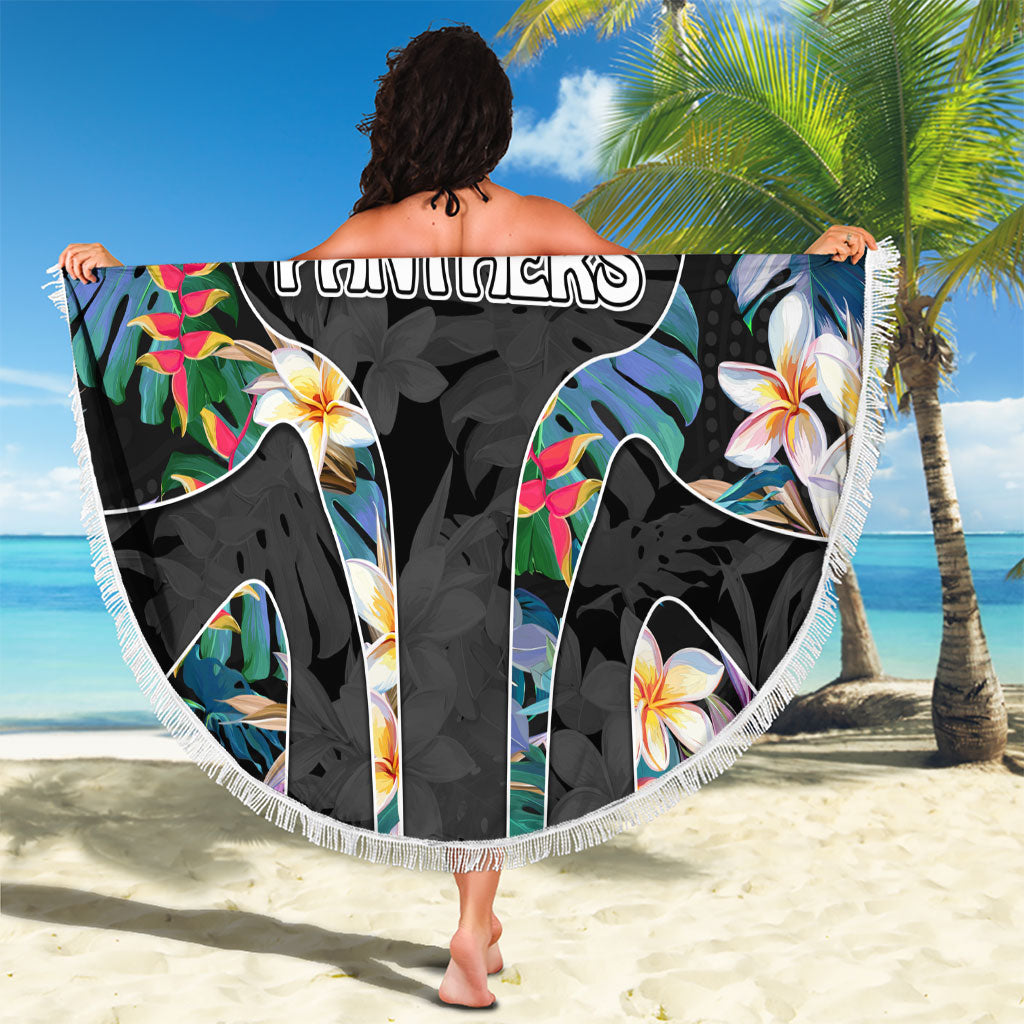 Penrith Panthers Beach Blanket Tropical Hibiscus Floral Pattern With Black And Grey Accents