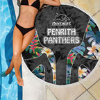 Penrith Panthers Beach Blanket Tropical Hibiscus Floral Pattern With Black And Grey Accents
