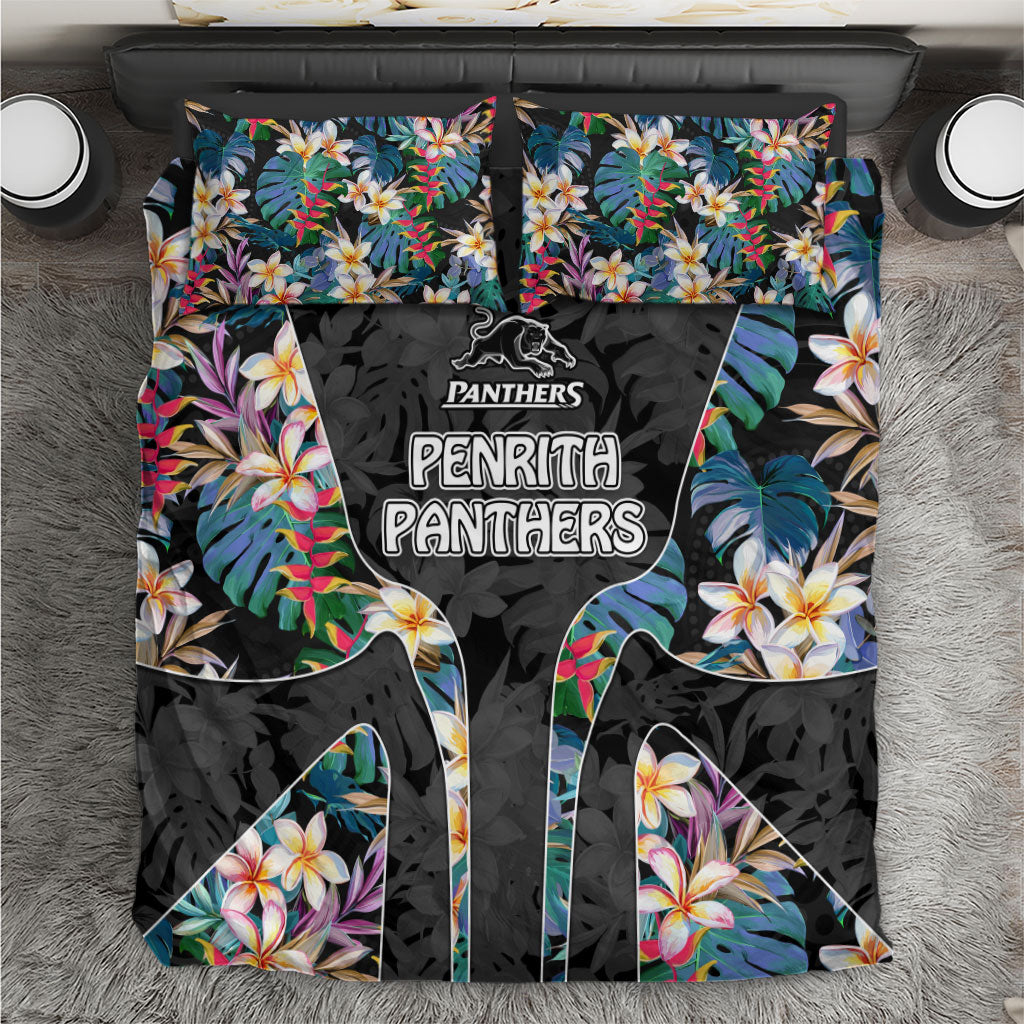 Penrith Panthers Bedding Set Tropical Hibiscus Floral Pattern With Black And Grey Accents