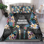 Penrith Panthers Bedding Set Tropical Hibiscus Floral Pattern With Black And Grey Accents
