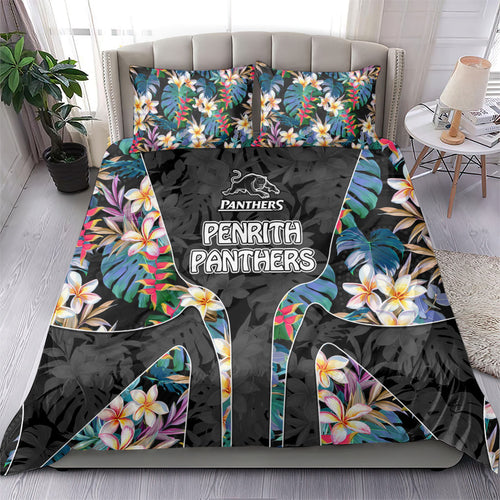 Penrith Panthers Bedding Set Tropical Hibiscus Floral Pattern With Black And Grey Accents