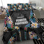 Penrith Panthers Bedding Set Tropical Hibiscus Floral Pattern With Black And Grey Accents