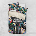 Penrith Panthers Bedding Set Tropical Hibiscus Floral Pattern With Black And Grey Accents