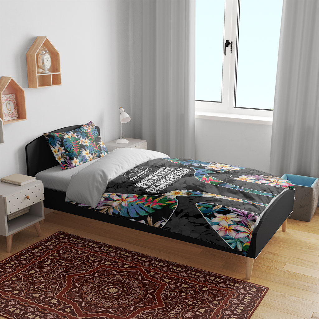 Penrith Panthers Bedding Set Tropical Hibiscus Floral Pattern With Black And Grey Accents