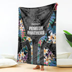 Penrith Panthers Blanket Tropical Hibiscus Floral Pattern With Black And Grey Accents