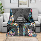 Penrith Panthers Blanket Tropical Hibiscus Floral Pattern With Black And Grey Accents
