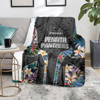 Penrith Panthers Blanket Tropical Hibiscus Floral Pattern With Black And Grey Accents