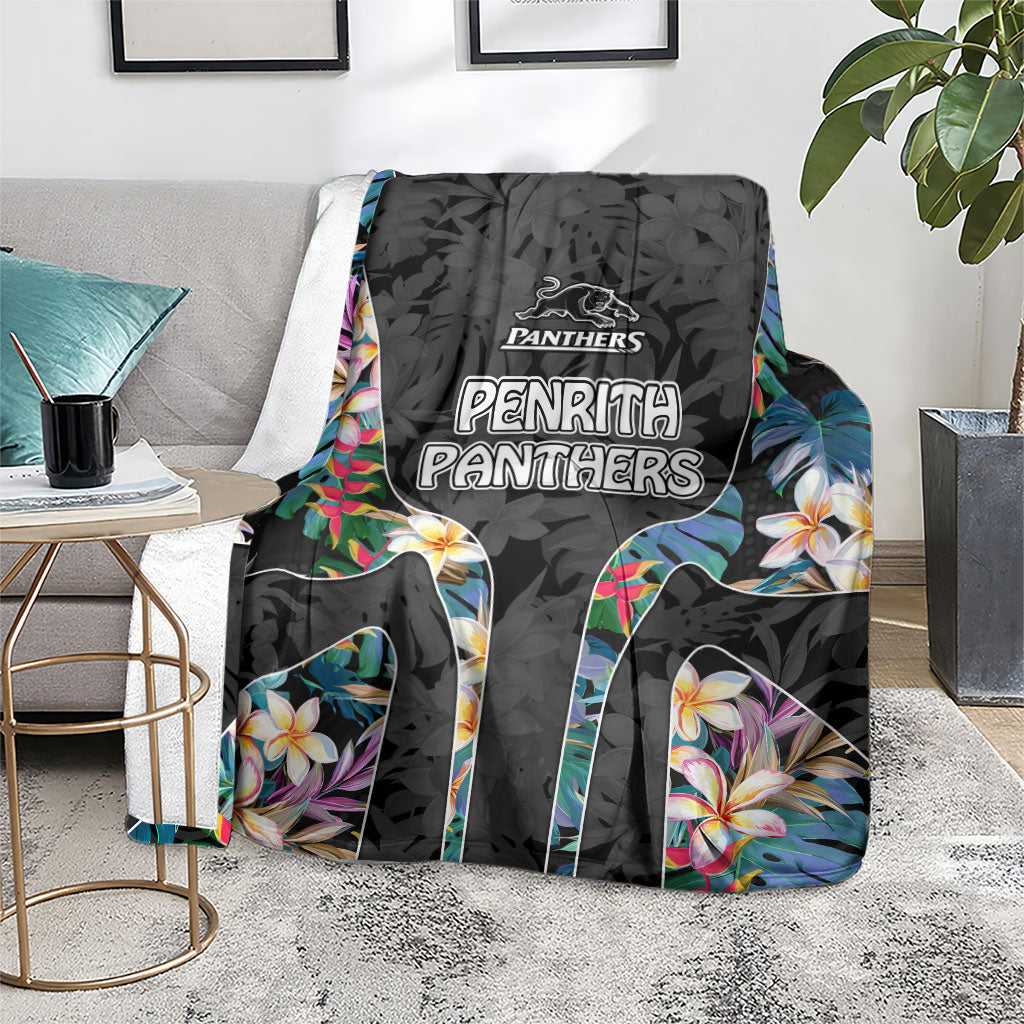 Penrith Panthers Blanket Tropical Hibiscus Floral Pattern With Black And Grey Accents