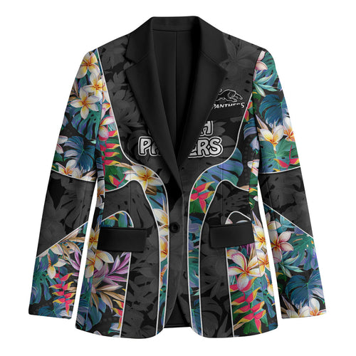 Penrith Panthers Blazer Tropical Hibiscus Floral Pattern With Black And Grey Accents