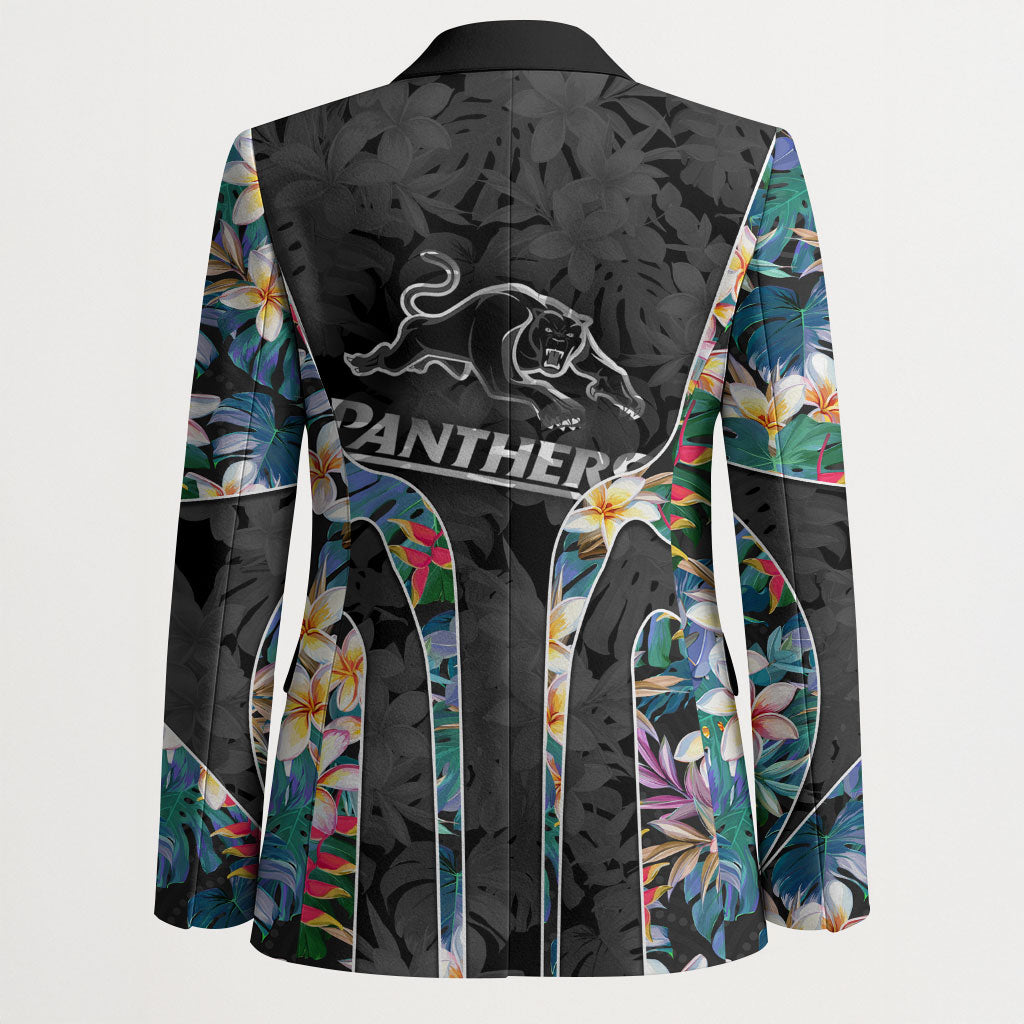 Penrith Panthers Blazer Tropical Hibiscus Floral Pattern With Black And Grey Accents