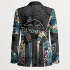 Penrith Panthers Blazer Tropical Hibiscus Floral Pattern With Black And Grey Accents