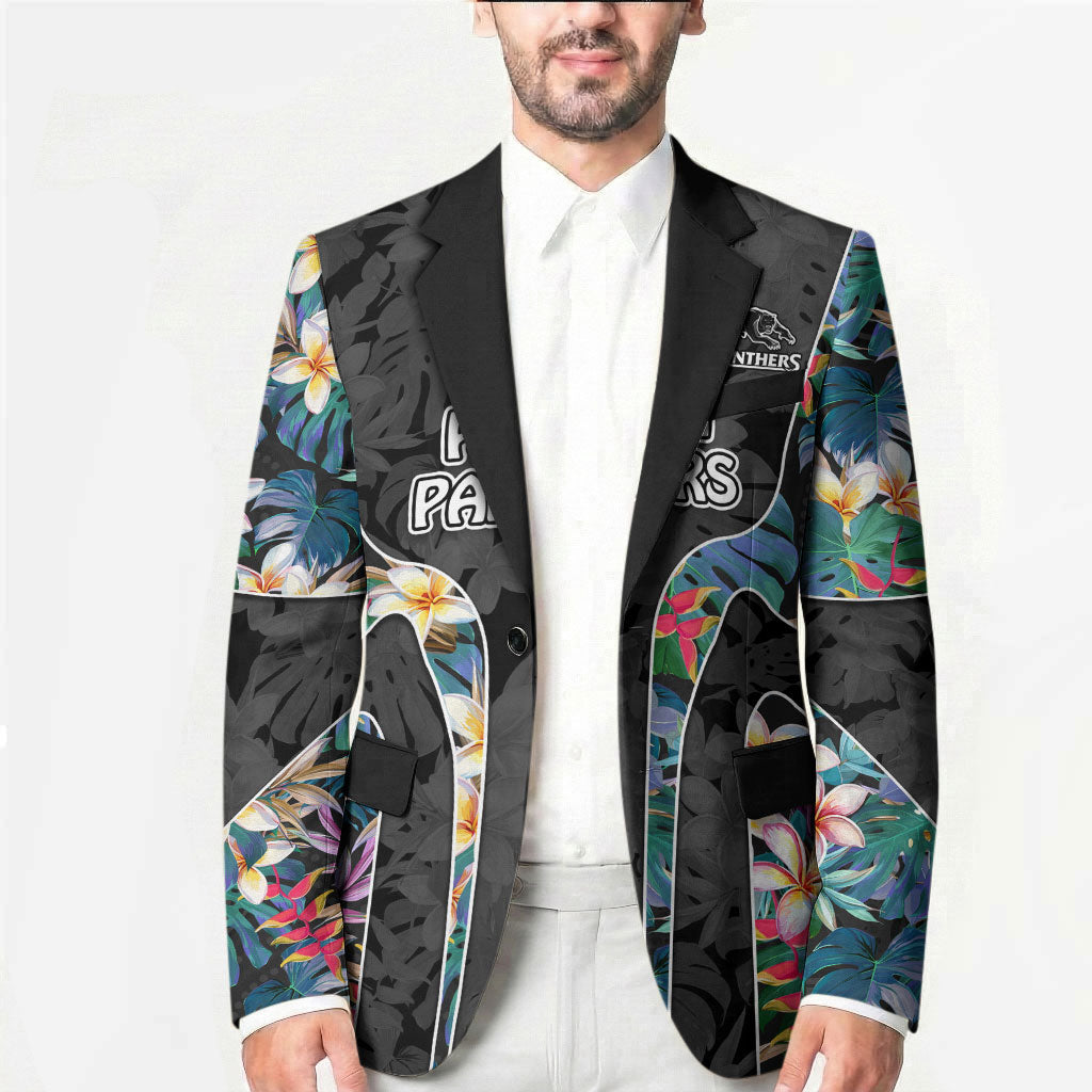 Penrith Panthers Blazer Tropical Hibiscus Floral Pattern With Black And Grey Accents