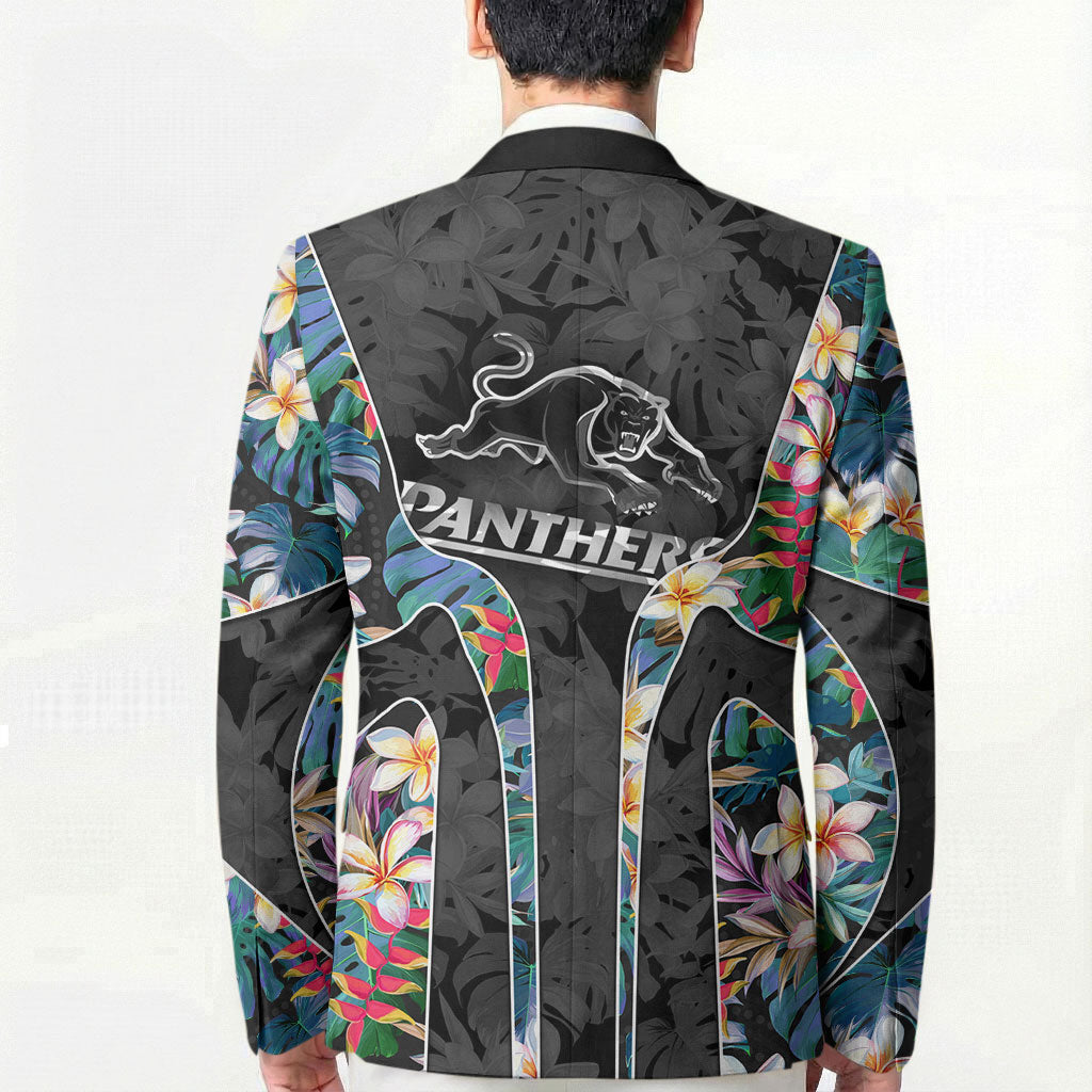 Penrith Panthers Blazer Tropical Hibiscus Floral Pattern With Black And Grey Accents