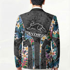 Penrith Panthers Blazer Tropical Hibiscus Floral Pattern With Black And Grey Accents