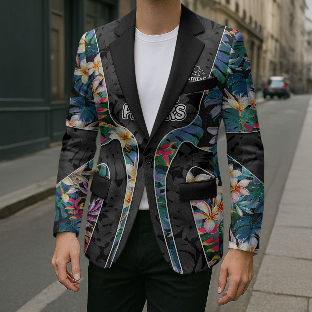 Penrith Panthers Blazer Tropical Hibiscus Floral Pattern With Black And Grey Accents