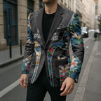 Penrith Panthers Blazer Tropical Hibiscus Floral Pattern With Black And Grey Accents