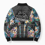 Penrith Panthers Bomber Puffer Jacket Tropical Hibiscus Floral Pattern With Black And Grey Accents