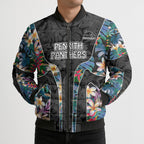 Penrith Panthers Bomber Puffer Jacket Tropical Hibiscus Floral Pattern With Black And Grey Accents