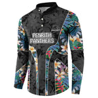 Penrith Panthers Button Sweatshirt Tropical Hibiscus Floral Pattern With Black And Grey Accents