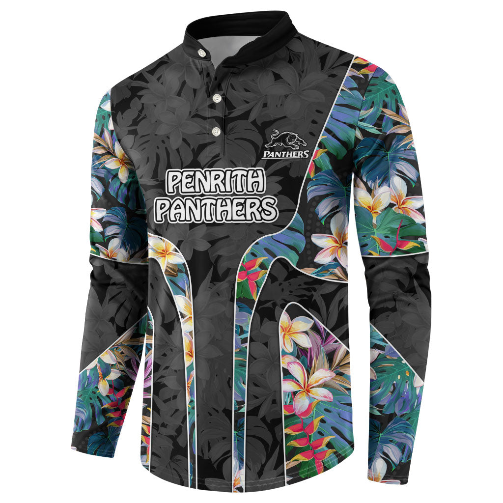 Penrith Panthers Button Sweatshirt Tropical Hibiscus Floral Pattern With Black And Grey Accents