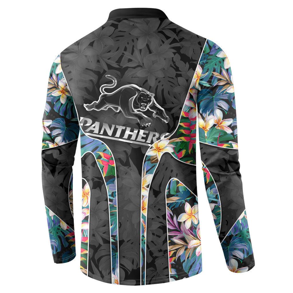 Penrith Panthers Button Sweatshirt Tropical Hibiscus Floral Pattern With Black And Grey Accents
