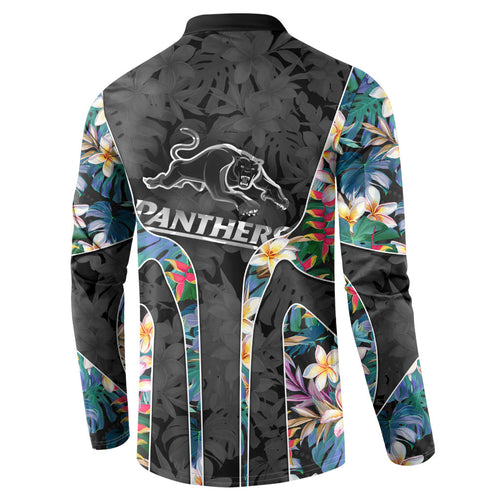 Penrith Panthers Button Sweatshirt Tropical Hibiscus Floral Pattern With Black And Grey Accents