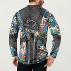Penrith Panthers Button Sweatshirt Tropical Hibiscus Floral Pattern With Black And Grey Accents
