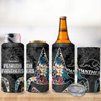 Penrith Panthers 4 in 1 Can Cooler Tumbler Tropical Hibiscus Floral Pattern With Black And Grey Accents